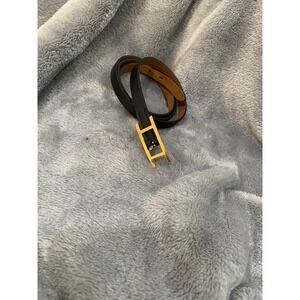 Hermes Behapi Double Tour Bracelet Leather Black/Brown Gold Buckle Wrap Bracelet